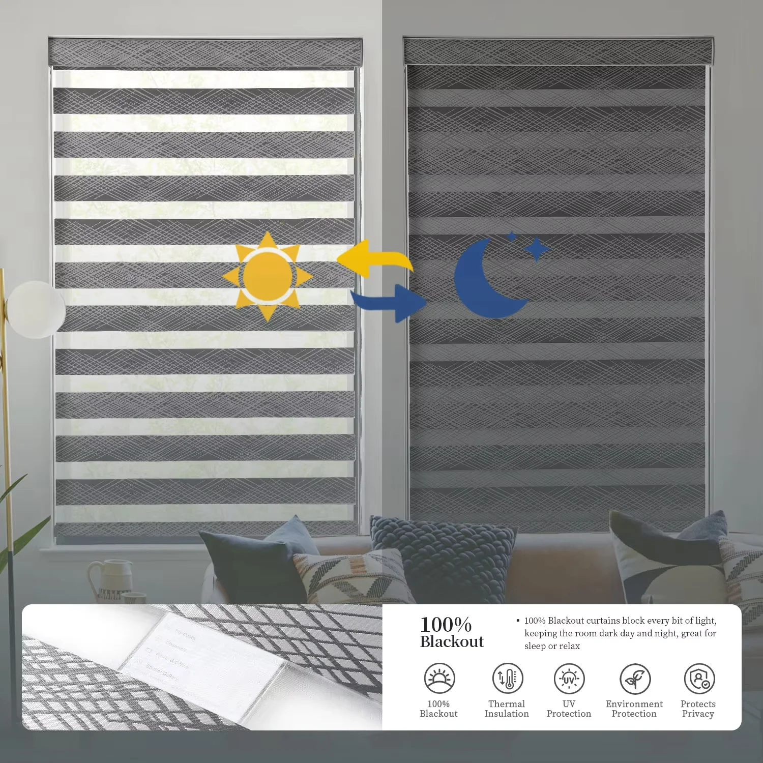 2026년 히트 상품 100% 암막 단열 배터리 지그비 매터 모터 전동식 얼룩말 블라인드 (욕실용)