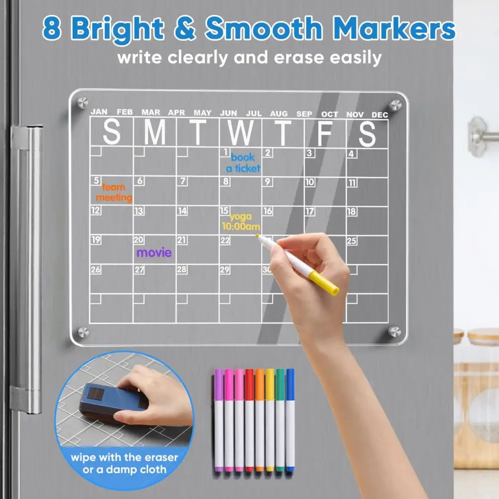 цена Calendar Magnetic Dry Erase Board Refrigerator Memo Acrylic Magnetic Marker Monthly Schedule Transparent Calendar Fridge Magnet