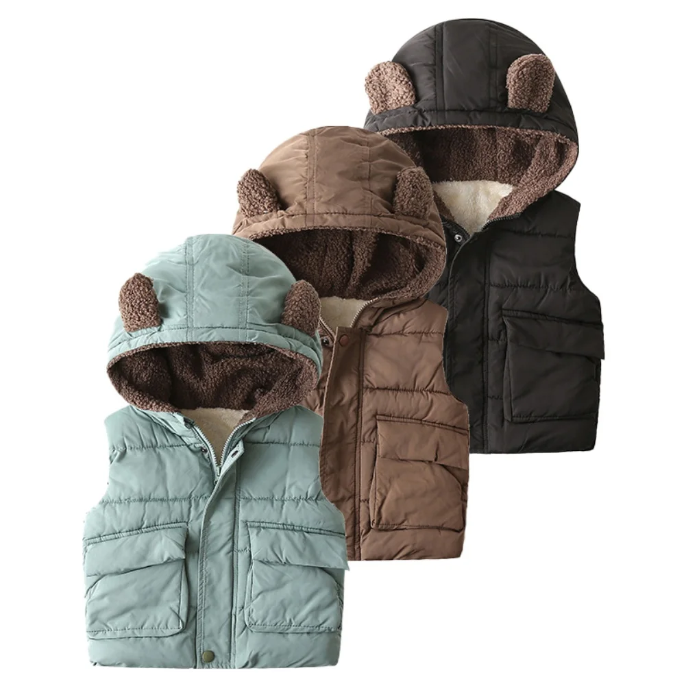 Cartoon Kids Winter Vests Hooded Warm Baby Boy Vest Cotton Padded Jacket Sleeveless Toddler Girls Autumn Waistcoat Vest 1-7Y kids vest