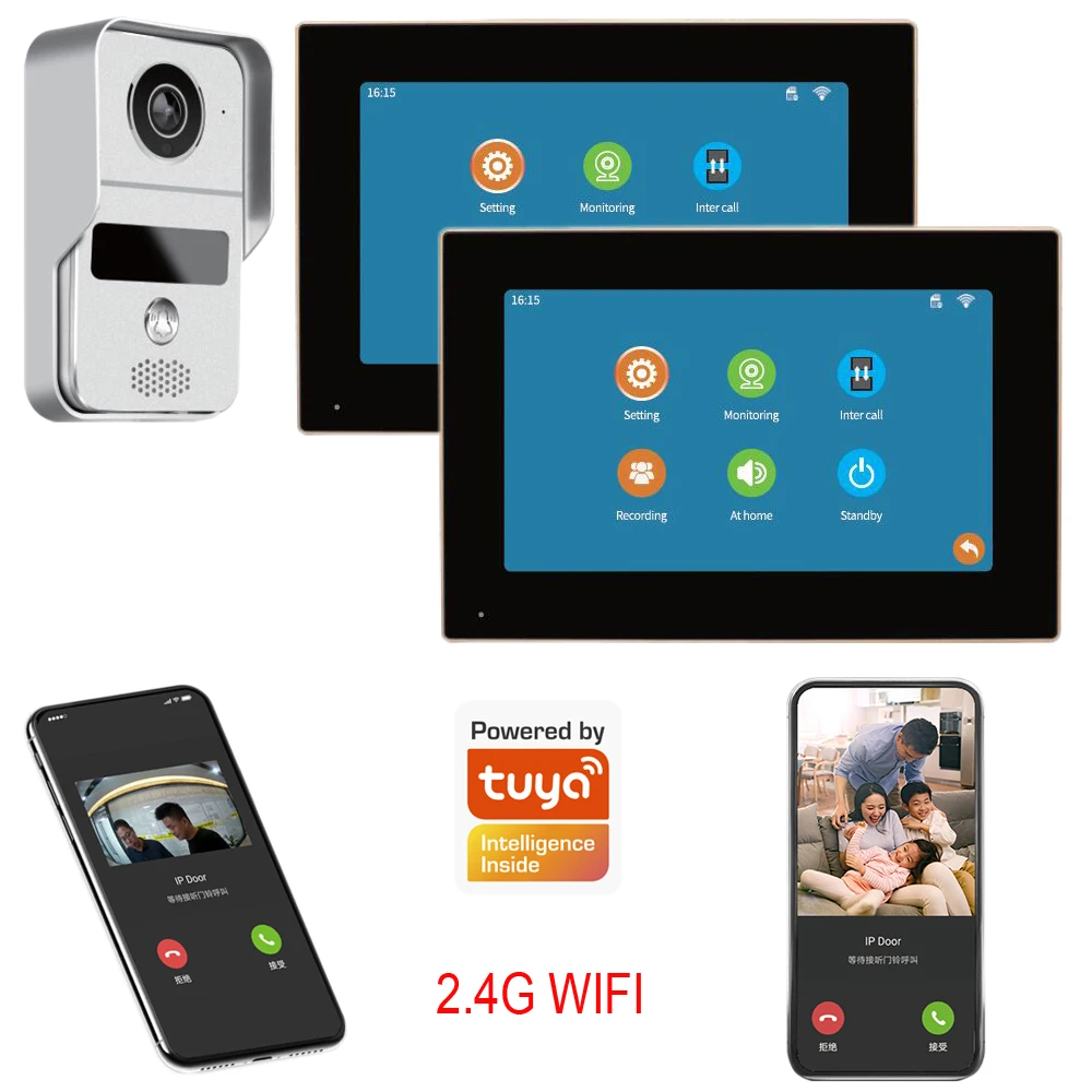 wireless door intercom Wifi Video Intercom Smart Home Security IP Wireless Videophone Door Bell Work with Tuya App Motion Detection Record wireless intercom with camera Door Intercom Systems