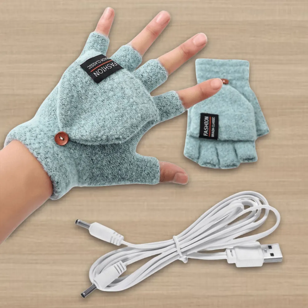 USB Electric Heated Gloves Adjustable Temperature Full Half Finger Warmer Mittens Heater Winter Outdoor Cycling Thermal Gloves