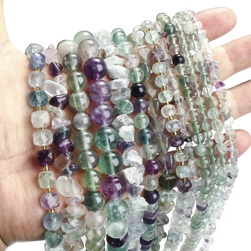 Naturstein grün Fluorit unregelmäßig facettiert runde lose Abstands perlen für Schmuck DIY Armband Halskette Herstellung Zubehör 15"
