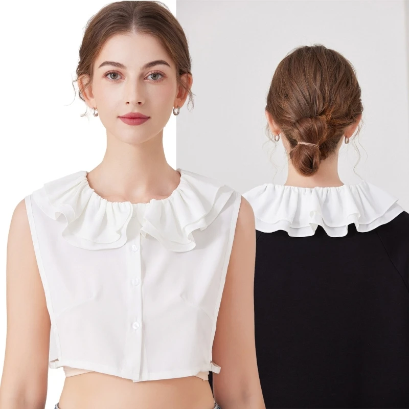 

White Ruffle Shawl Detachable Collar Casual Clothes Accessory Women False Collar