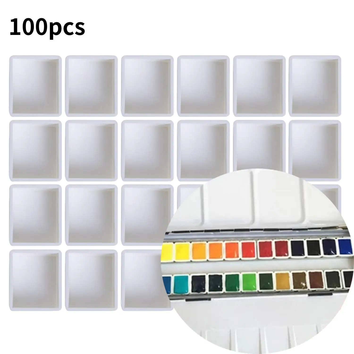 100pcs Plastic 1/2ml Empty Half Pan Watercolor Paint Grid Artists Palette Art Supplies Student Professionals Drawing Tools