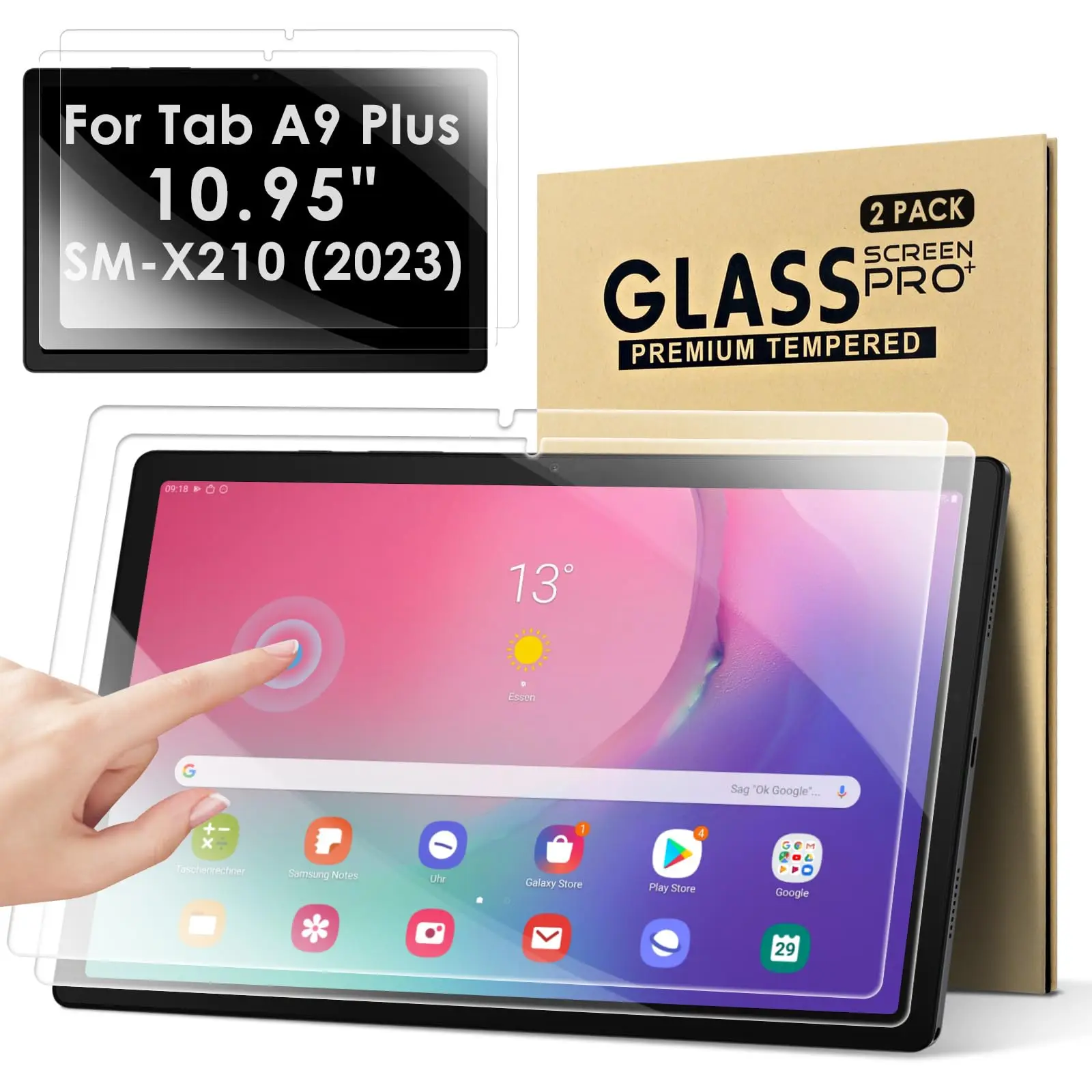  PULEN for Samsung Galaxy Tab A9 Plus Screen Protector (2  Packs), HD Clear Anti-scratch Bubble Free 9H Hardness Tempered Glass  (11-Inch) : Electronics