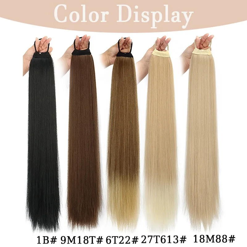 Synthetic 28Inch Long Straight Hair Ponytail Band Elasticity Rubber Band Hair Ring Ponytail Hair Extensions for Women