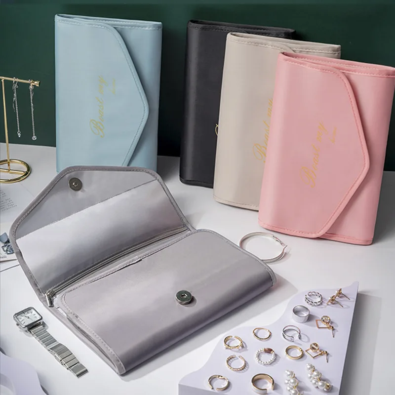 

New Jewelry Organizer Bags for Girls Foldable Travel Ring Earrings Necklace Bracelet Storage Leather Large Capacity Packaging