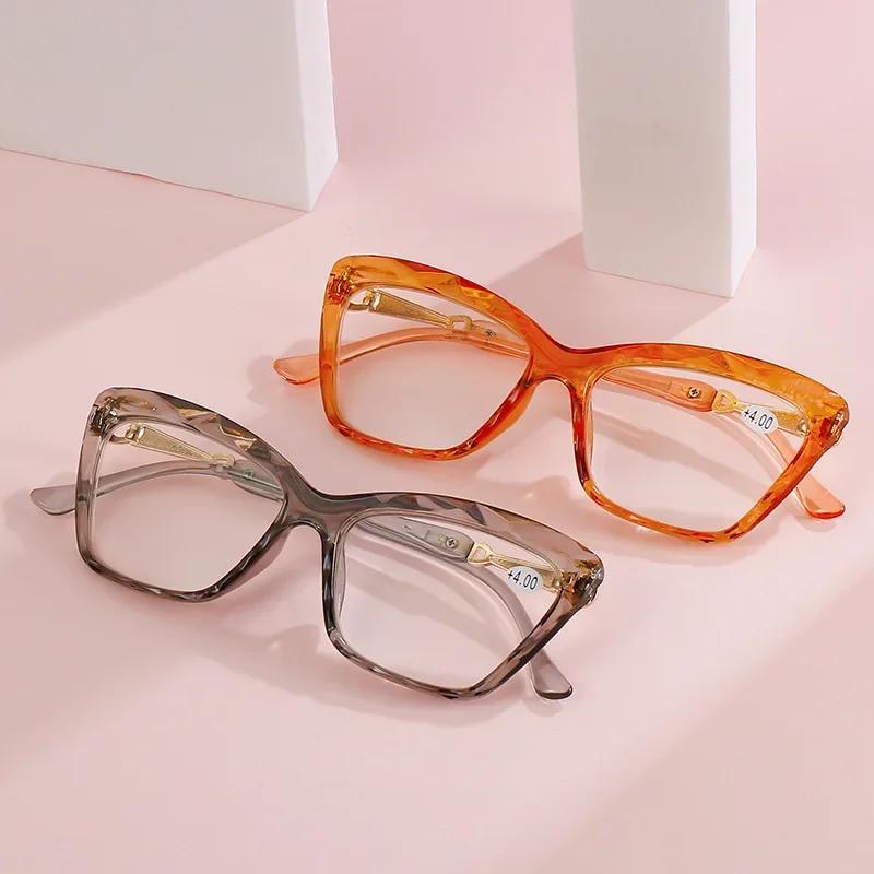 New Cat's Eye Reading Glasses for Women Fashion Luxury Blue Light Blocking Presbyopia Transparent Man Far Sight Glasses +1.0 4.0 3