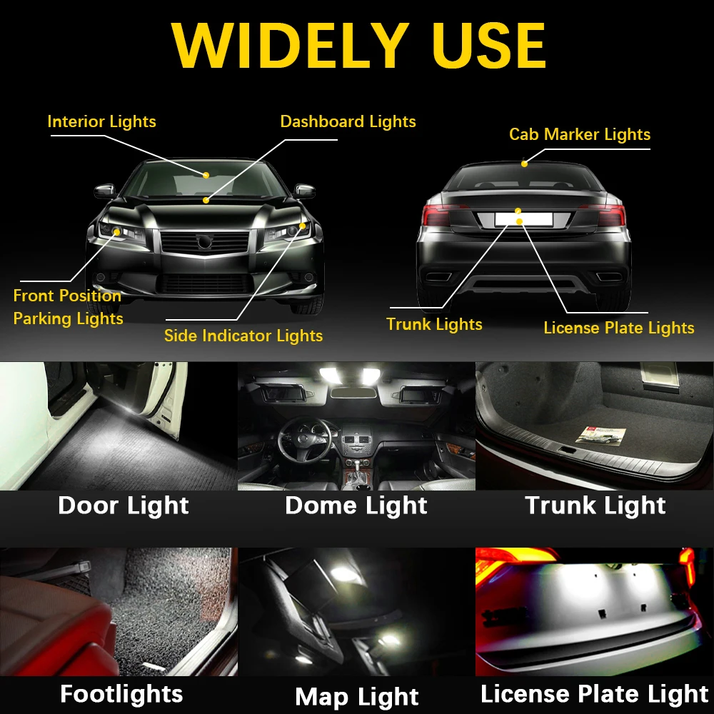 BMTxms 10PCS W5W LED T10 lampadine a LED Canbus per BMW Audi luci di posizione di parcheggio per auto mappa interna luci a cupola 12V 6500K bianco caldo