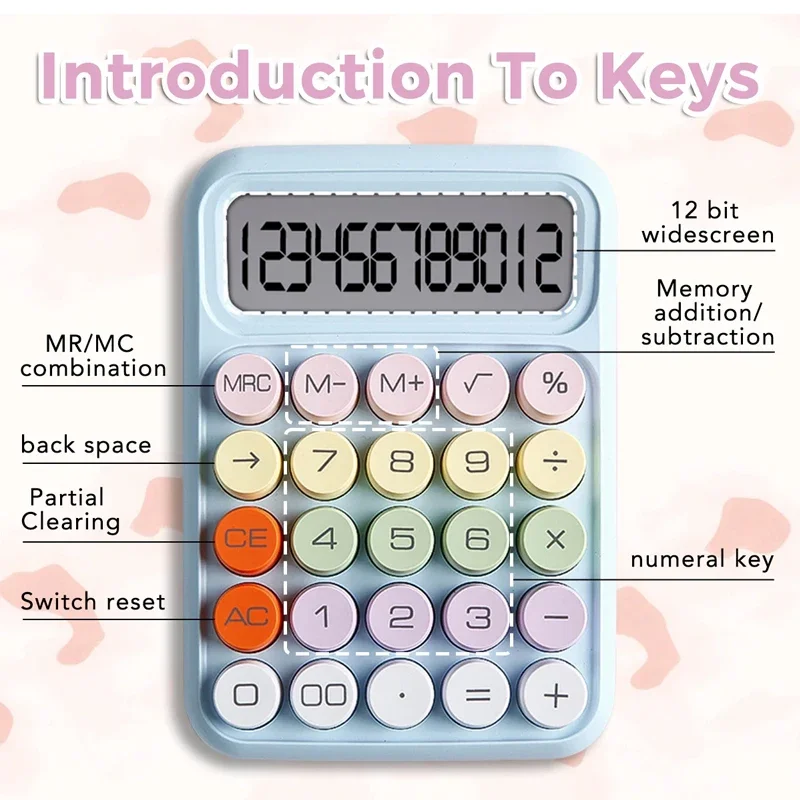 Keyboard Calculator Office 12-digit Mechanical Buttons Calculator Cute Candy Color School Supplies Students/Finance Stationery - 4