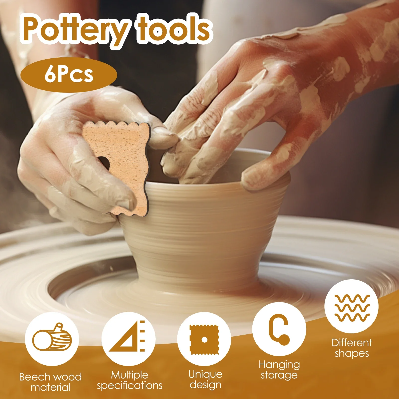 6 Pcs Pottery Foot Shaper Tools Beech Wood Pottery Ribs Portable Trimming Tools Easy to Use Sculpting pottery tools clay sculpting tools pottery sculpting tools