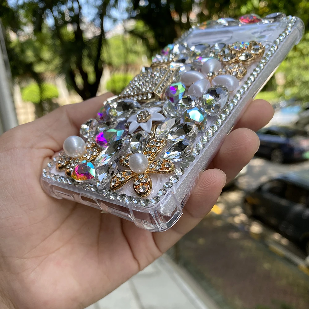 Bling Rhinestone Cute 3D Pearl Flower Soft TPU Phone Cover for Google Pixel 9 Pro XL 8 8A 7 7A 6 6A Case phone case crystal glass rhinestones