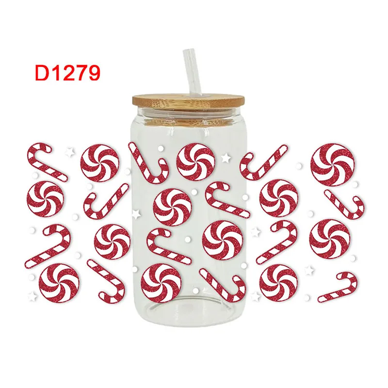DTF Transfer Sticker 3D UV DTF Transfers Stickers 16oz Cup Wraps Merry Christmas Printed DIY Glass Ceramic Metal Leather Etc D1278
