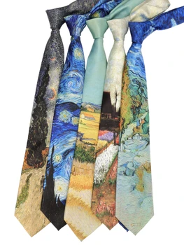 New Fashion Oil Painting Neck Ties For Men Star Moon Retro Fun 8cm Wide Slim Necktie Accessories Daily Wear Wedding Party Gifts