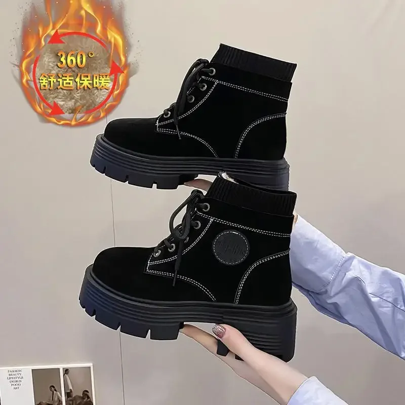 

Ботинки мартинсы на платформе для девочек, новинка осень-зима 2023, зимние ботинки с мягкой подошвой, ботинки из толстого хлопка