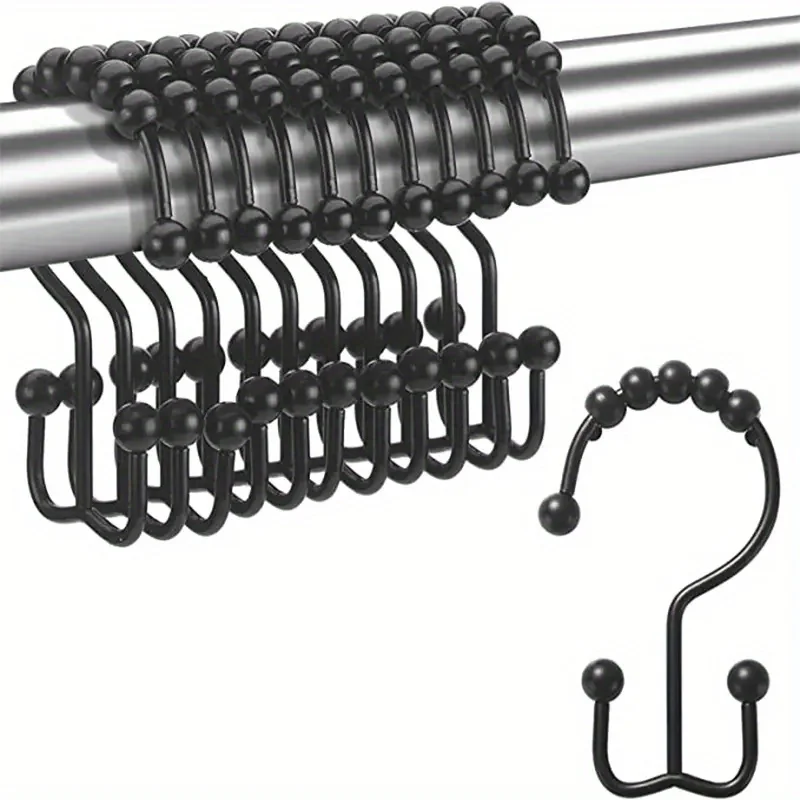 12pcs Stainless Steel Shower Curtain with Roller Balls-Double Glide Design for Easy & Secure Hanging on Shower Rods