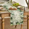 Spring Green Flowers Eucalyptus Linen Table Runner Holiday Party Decor Farmhouse Kitchen Dining Table Runner Wedding Decoration 3