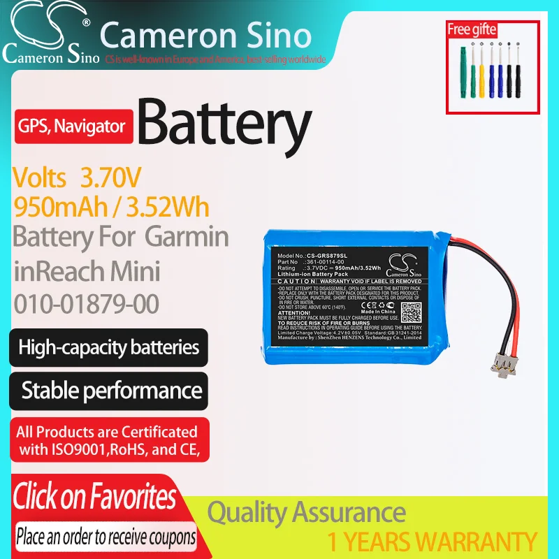 Batteria Cameronsino Per Garmin Inreach Mini 010-01879-00 Per 361-00114-00, Batteria Navigatore Gps.
