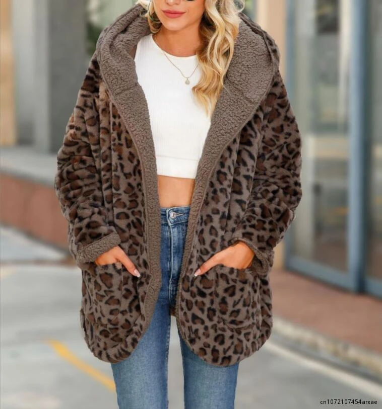Manifesteren Aanstellen kolonie Women Leopard Print Faux fur' Gilet Long Sleeve Waistcoat Body Warmer Furry  Faux Jacket Coat Hooded Outerwear| | - AliExpress