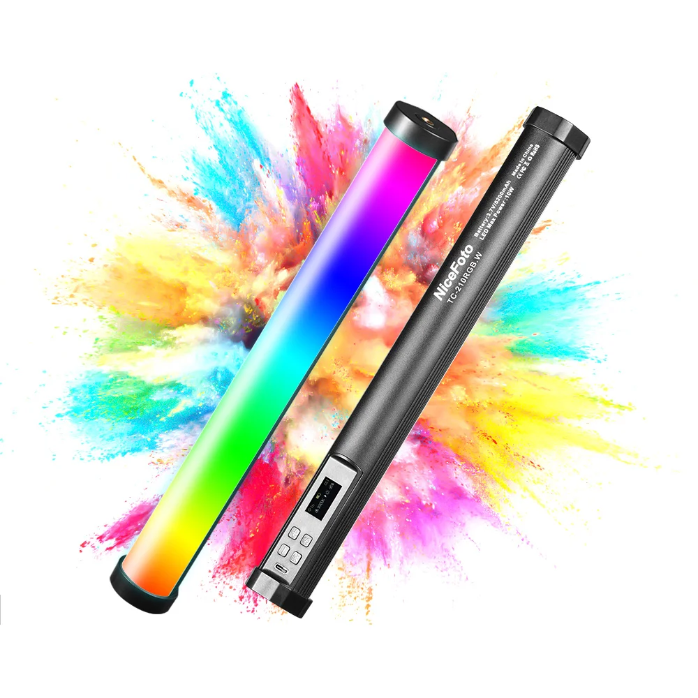 NiceFoto TC-210RGB RGB LED 풀 컬러 라이트 튜브, 휴대용 필 라이트 스틱, 바이 컬러 온도 2500K-9900K 스텝리스 D