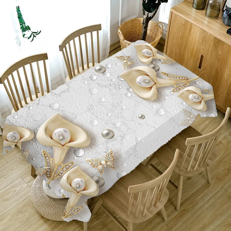 Simple and Elegant Floral Print Anti-fouling Tablecloth Rectangular Wedding Coffee Table Tablecloth Kitchen Table Decoration