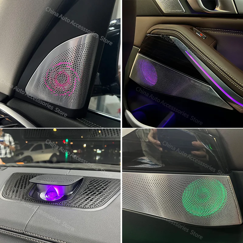 LED 오디오 커버, BMW G05 X5 G07 X7 시리즈용, 전면 후면 도어 글로우 트위터, 야광 스피커 커버, 야간 조명 샤인 스피커 키트