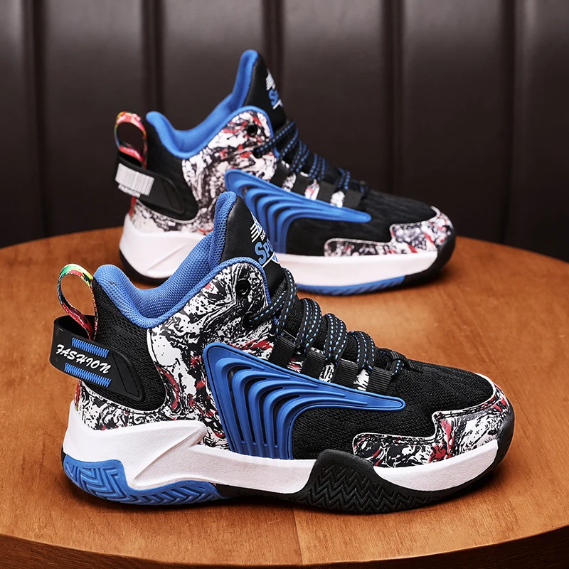 

2024 Children's Basketball Shoes Mesh Breathable Kids Sneakers Boys High Top Basketball Sports Shoes Non-slip Outdoor Walking
