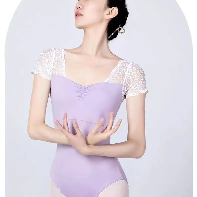 Body Da Ballo Leotard Per Donna - Danza Classica - Maniche Corte - Colore Viola - Taglia 4XL - Ginnastica E Yoga - 3