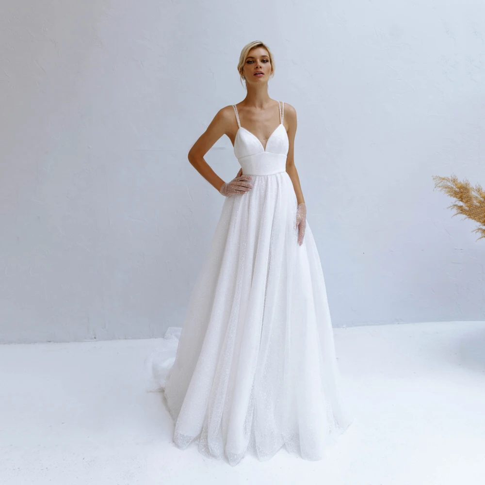 

UZN Ivory Princess Sequined Glitter Bridal Gowns Robes De Mariée Sweetheart Spaghetti Straps Wedding Gowns Sexy Wedding Dresses