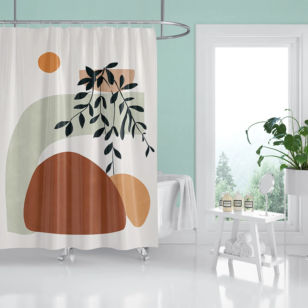 

Nordic Wind Abstract Simple Boho Shower Curtain Waterproof Polyester Bath Curtain Morandi Color Block Curtains for Bathroom Deco