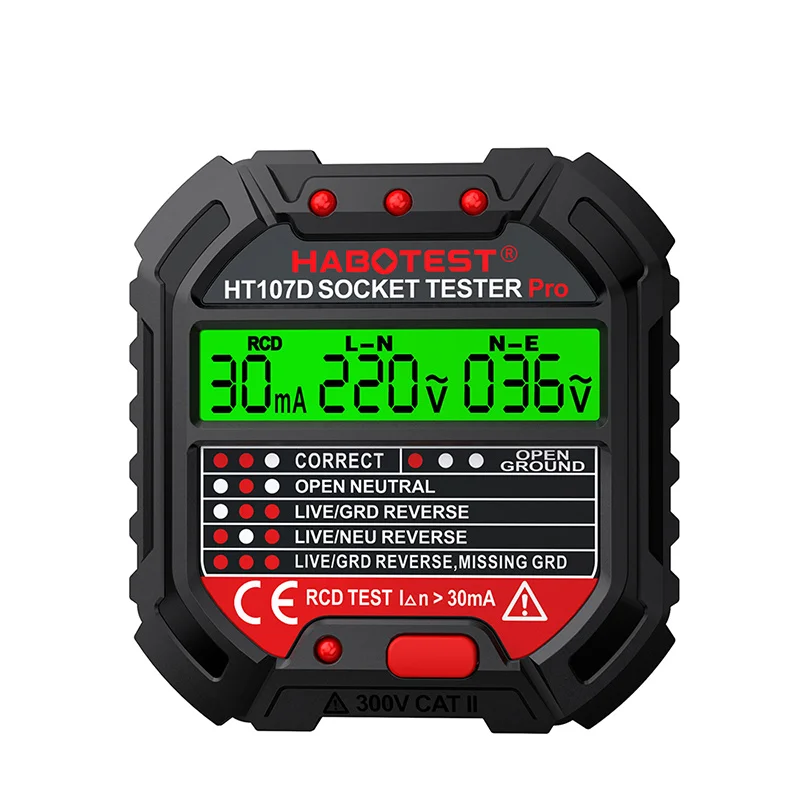 HT106D HT107D 소켓 테스터, 프로 전압 테스트 디지털 콘센트 소켓 감지, EU 플러그 접지 제로 라인 플러그 극성 위상 검사