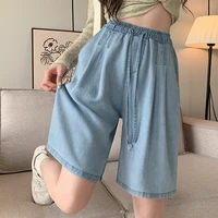 Spring Summer Tencel Cowboy Thin Women's Half Pants 2025 New High Waist Lace-up Casual Loose Wide Leg Short for Womens - Image 2