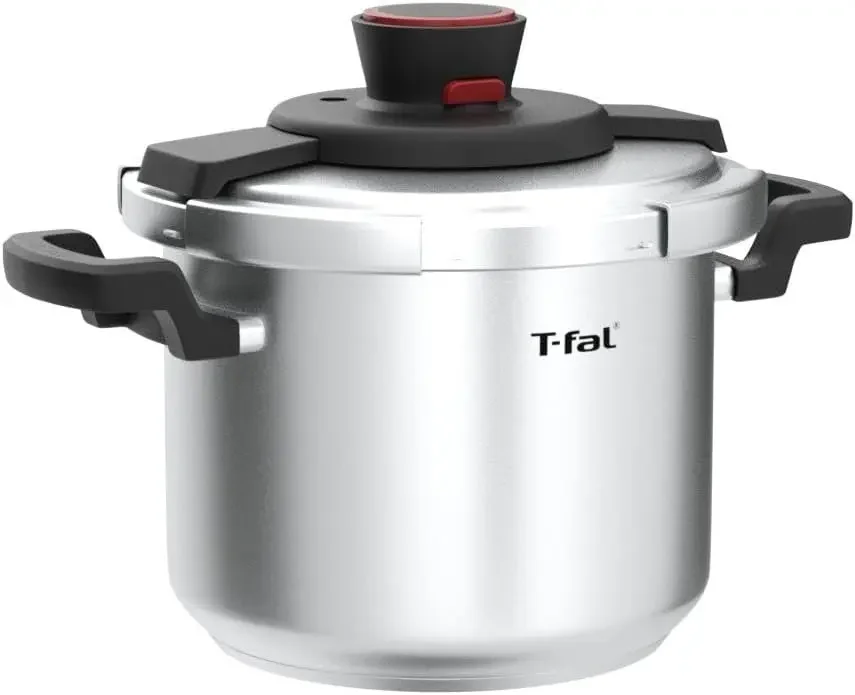 Stainless Steel Pressure Cooker 6.3 Quart, Induction , Secure Locking System One Hand System Recipe Book Silver