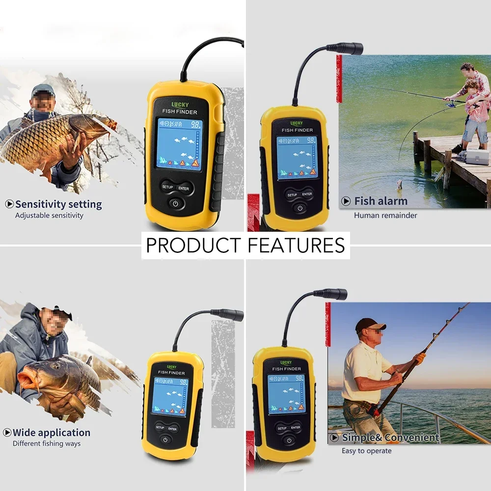 Lucky LCD Color Screen Portable Wired Fish Finder 100M Depth Range Sonar Echo Sounders Fishfinder Fishing Finder fish finder