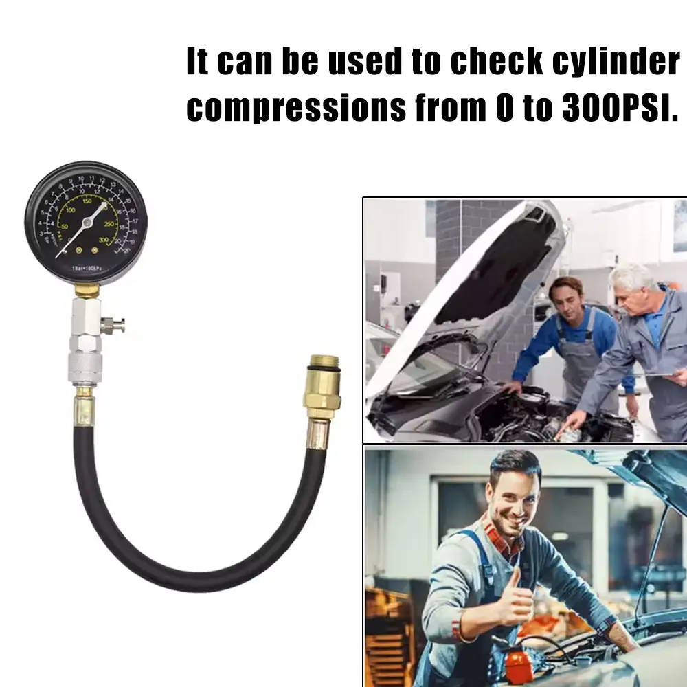1pc 자동차 엔진 실린더 압축 테스트 도구 0-300PSI 압력 게이지 체크 테스터 공기압 진단 수리 도구 키트