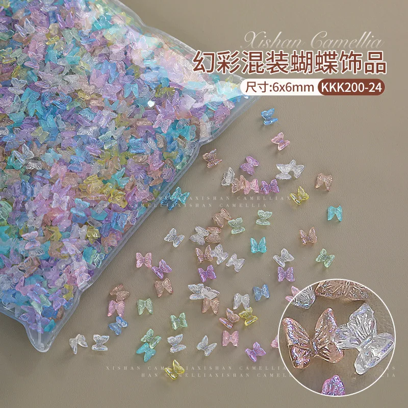 100pcs/Bag White Ribbon Resin Bow Nail Charms Parts 3D Butterfly Nail Art Decoration Accessories for DIY Manicure Korean Design 6