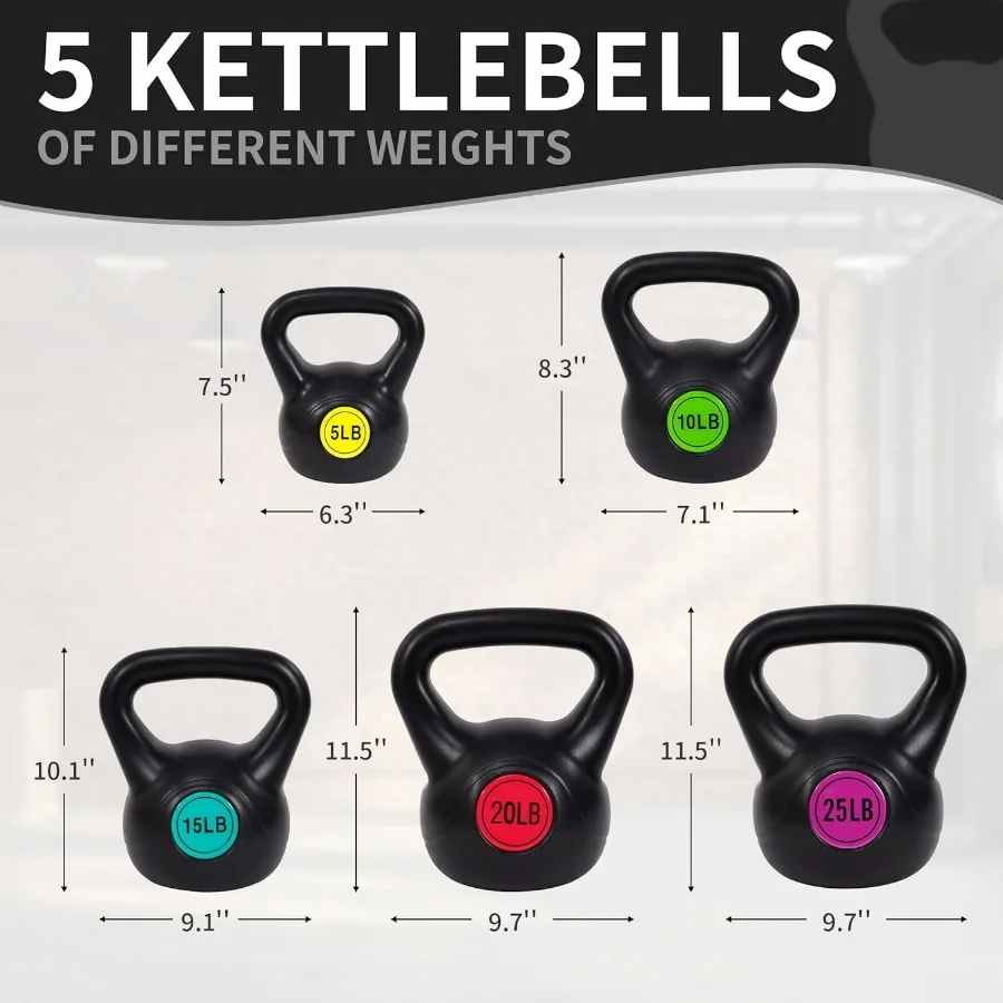 Vinyl Kettlebell Set,75 Pound Options – Cement-Filled Strength Training Weights with Ergonomic Grip and Color Coding for Full Bo