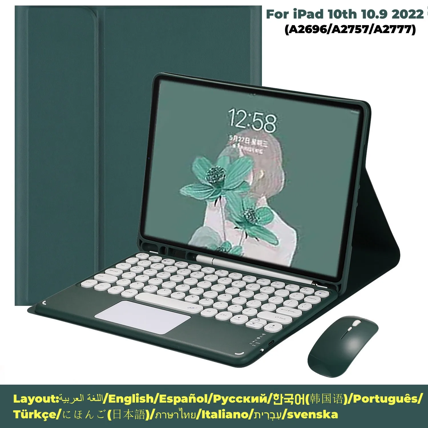 Teclado Mágico sem Fio para Ipad 10th Geração Case 10.9 2023 Russo Espanhol Coreano Árabe Hebraico Tailandês Teclado Bluetooth