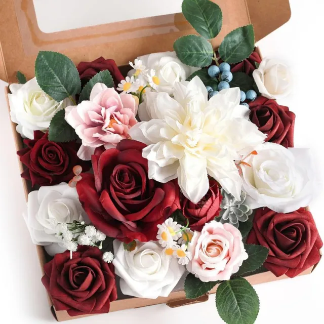 ​Artificial Silk Flower Box Set ​Rose Wedding Bouquets Christmas Home Decor Wedding Garden Rose Arch Fake Silk Flowers Head 5