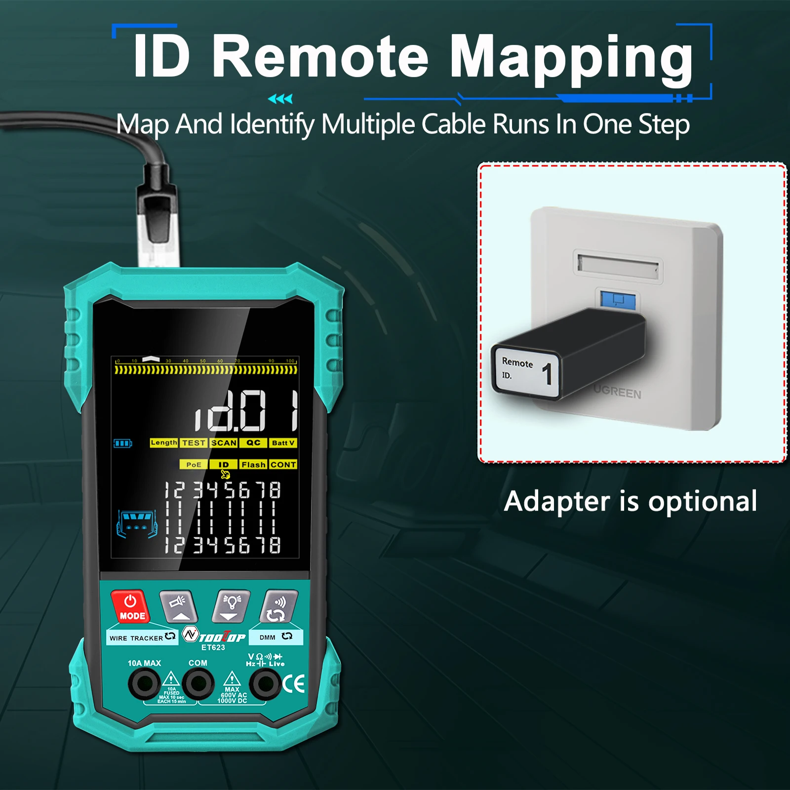 400M Network Cable Tester POE Test Cable Mapping AC/DC Multimeter Network Cable