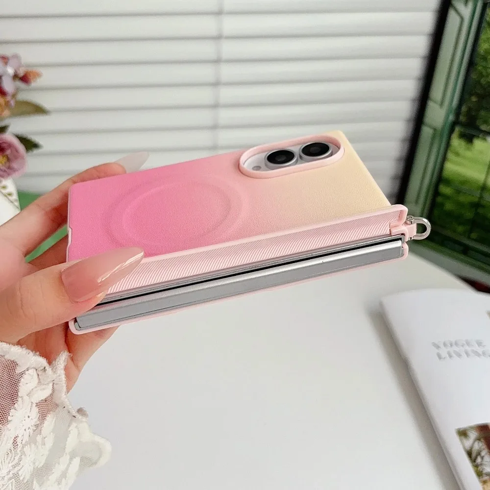 Magnetic PU Leather Shockproof Hinge Protective Case with Gradient Color Finish