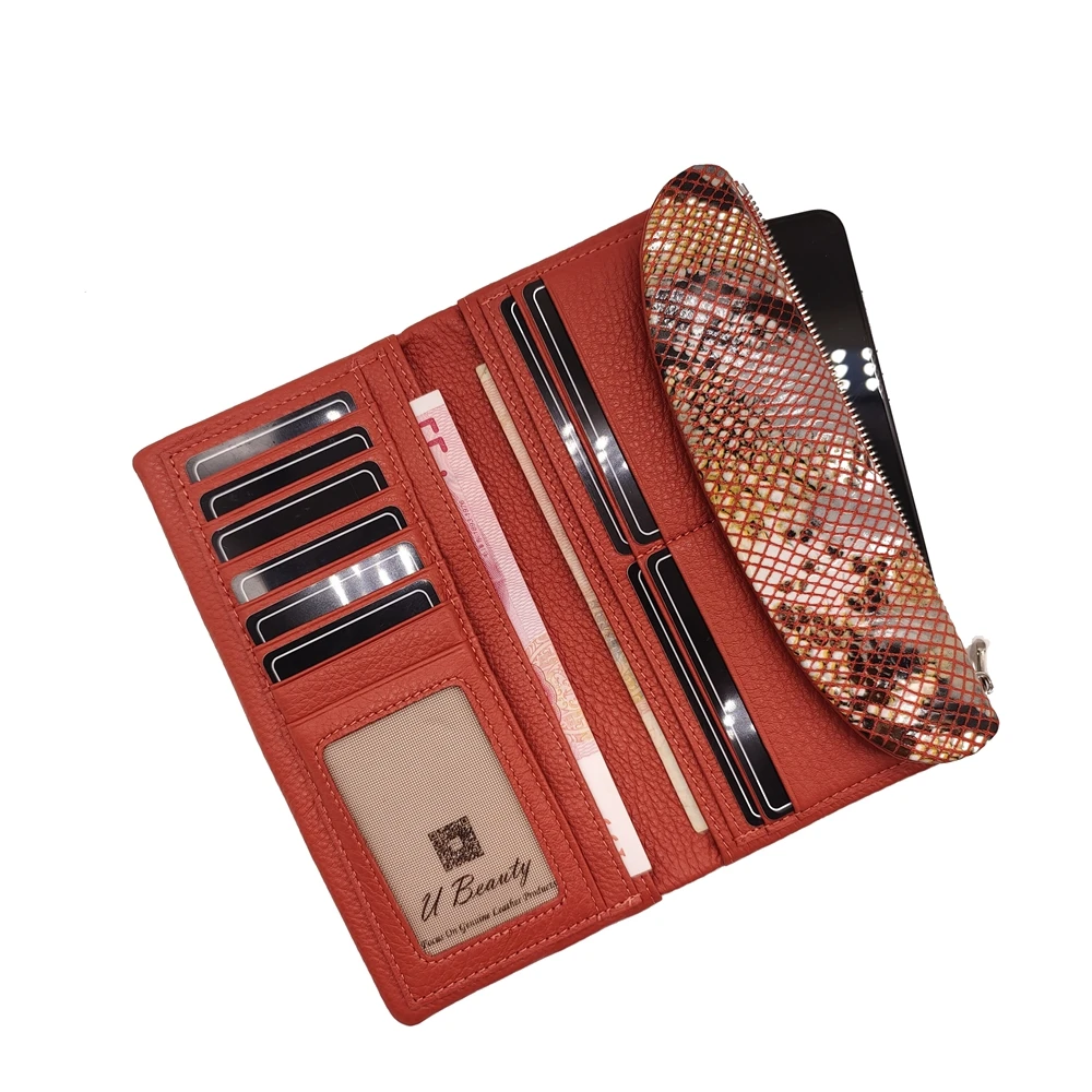 10 Colors Python Pattern Cow Leather Long Wallet Women Money Bag Cash Pocket Purse For Lady