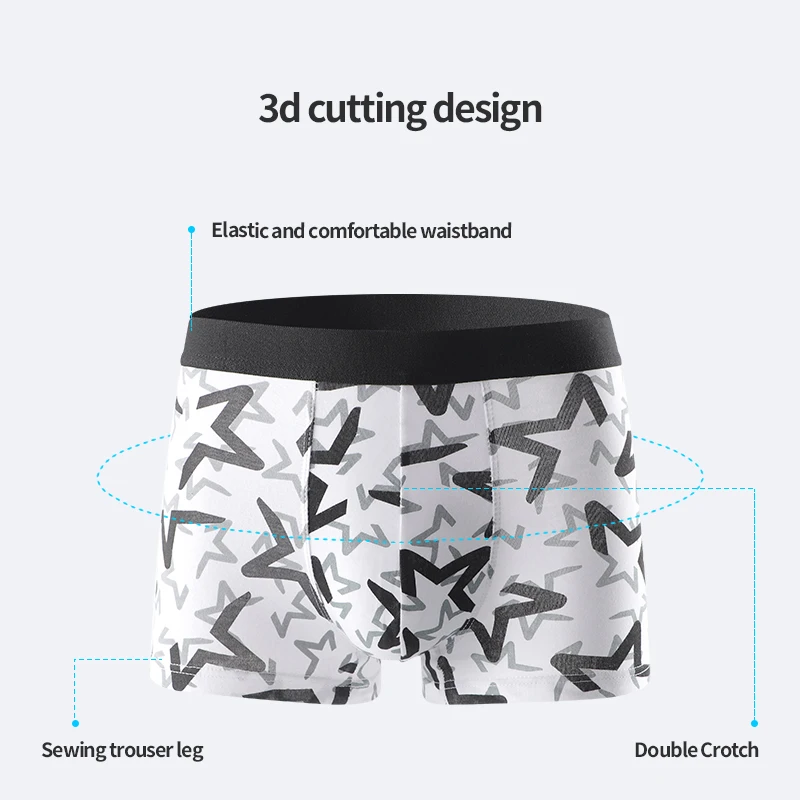 Nanjiren 4 pcs Men Underwear Pure Cotton Durable Boxer Simple Fashion Print Underpants Lightweight Breathable Soft Male Panties