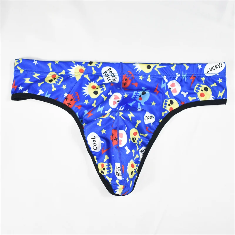 4PCS Wholesale Mens Thong Underwear Sexy Skull Print U-convex Pouch Men Tangas Hombre Ropa Interior T-back Thongs G String