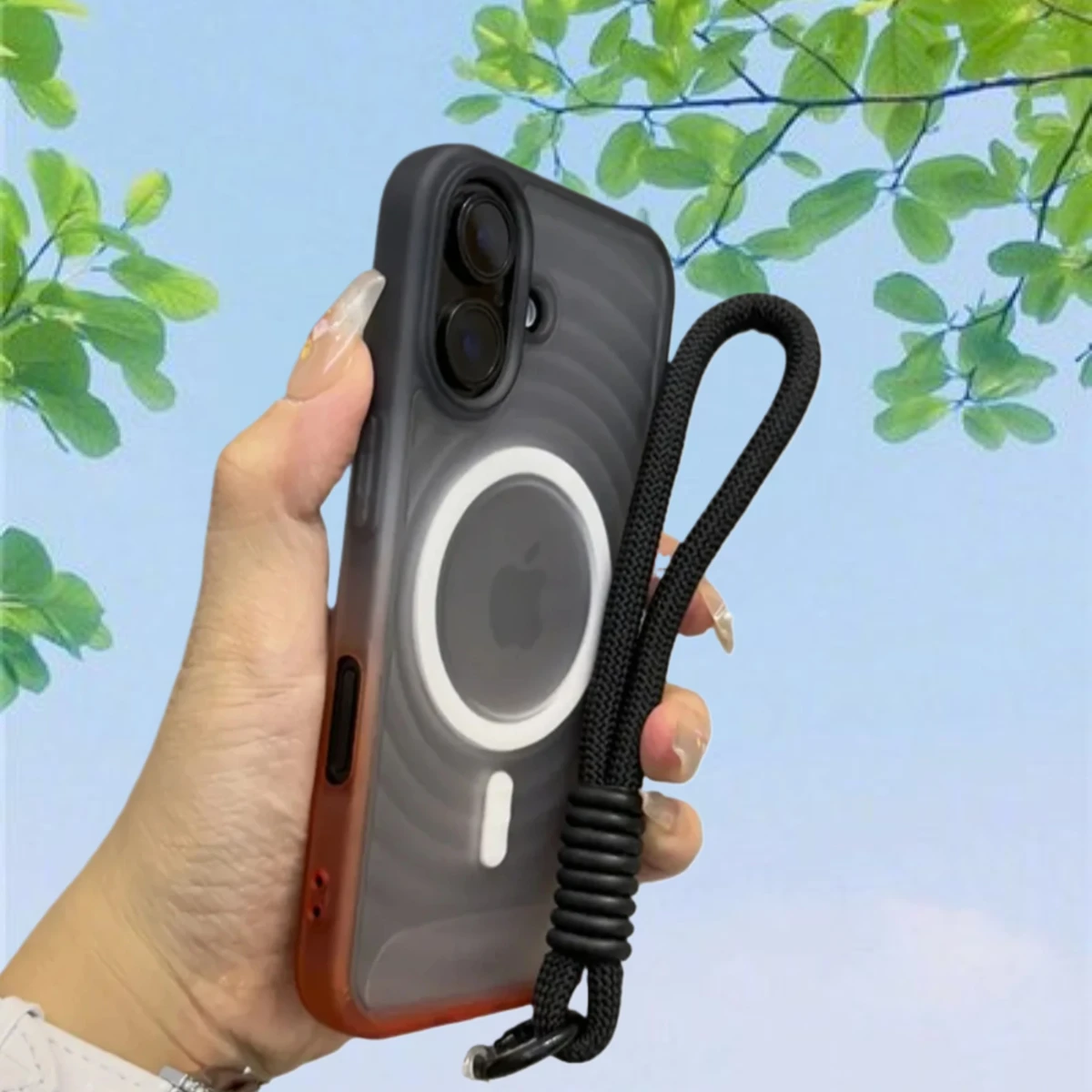 Luxury Gradient Matte Translucent Phone Case with Lanyard - Water Ripple Design