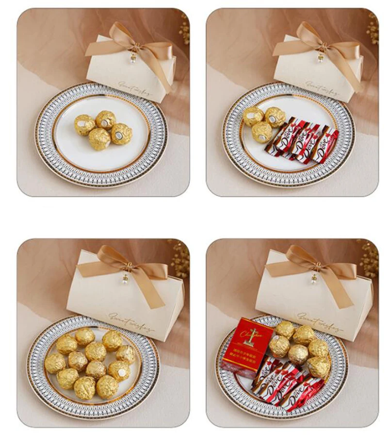 50PCS Kraft Paper Candy Gift Boxes with Ribbons – DIY Folding Favor Boxes for Wedding, ... - SKU FGB60959 - UGI Packaging