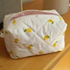 1PC Floral Puffy Quilted Makeup Bag Cosmetic Pouch Flower Strawberry Printed Large Travel Cosmetic Storage Organizer Bag Purse 3
