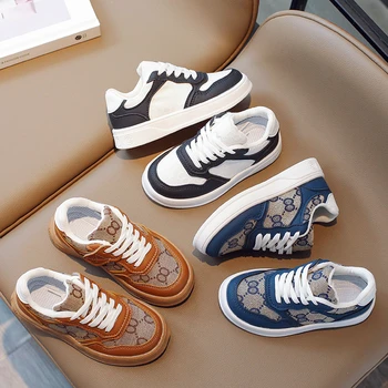 Kids Patterned Casual Sneakers Multiple Colors White Laces Brown Blue Black White Comfortable Rubber Sole for Boys Girls