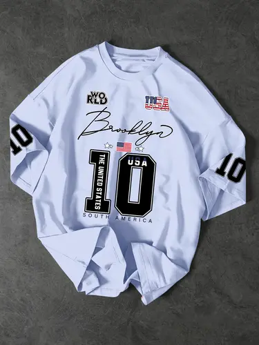 USA Brooklyn Style 10 Print Oversized T Shirt Men's Streetwear Vintage Jersey Tee - Image 5