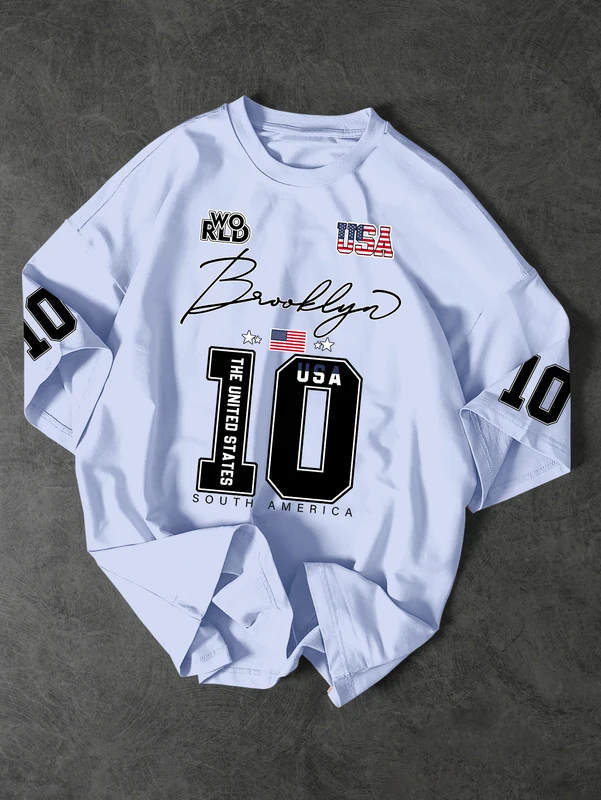 USA Brooklyn Style 10 Print Oversized T Shirt Men'